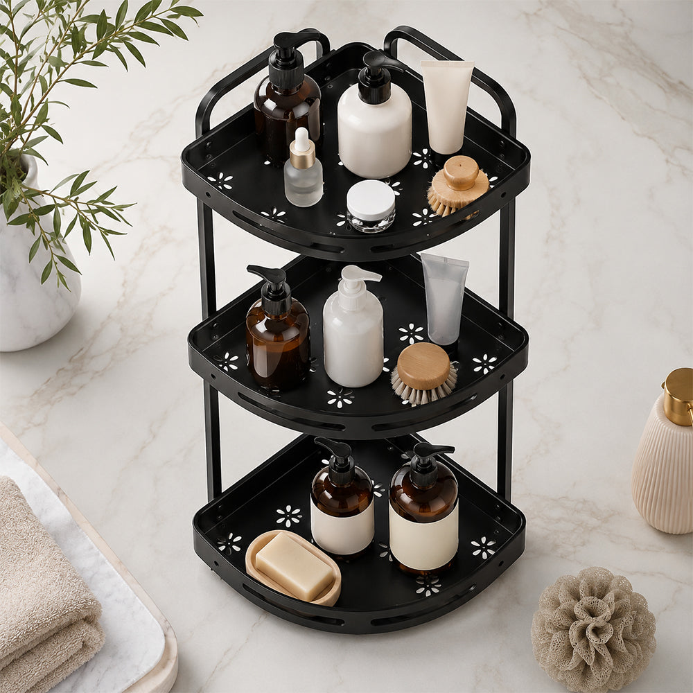 3-Tier Aluminium Corner Shower Bathroom Shelf - Black