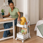 2-Tier Rolling Storage Trolley with Side Holder - White