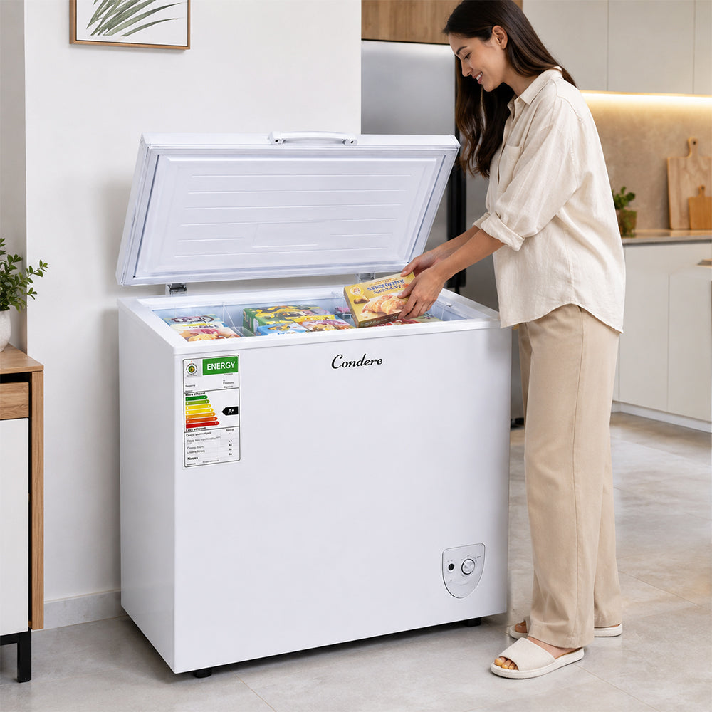 Condere 188L Chest Freezer with Top-Opening Lid - White