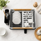 Aluminium Dish Drainer Rack with Wooden Side Panels & Utensil Holder
