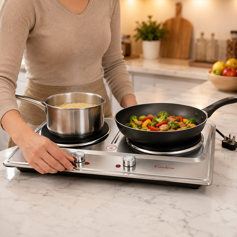 Condere Double Hot Plate Electric Stove with Adjustable Heat Controls