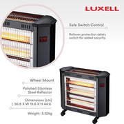 Luxell 5-Bar Electric Quartz Heater with Safety Switch & Wheels - 2000W