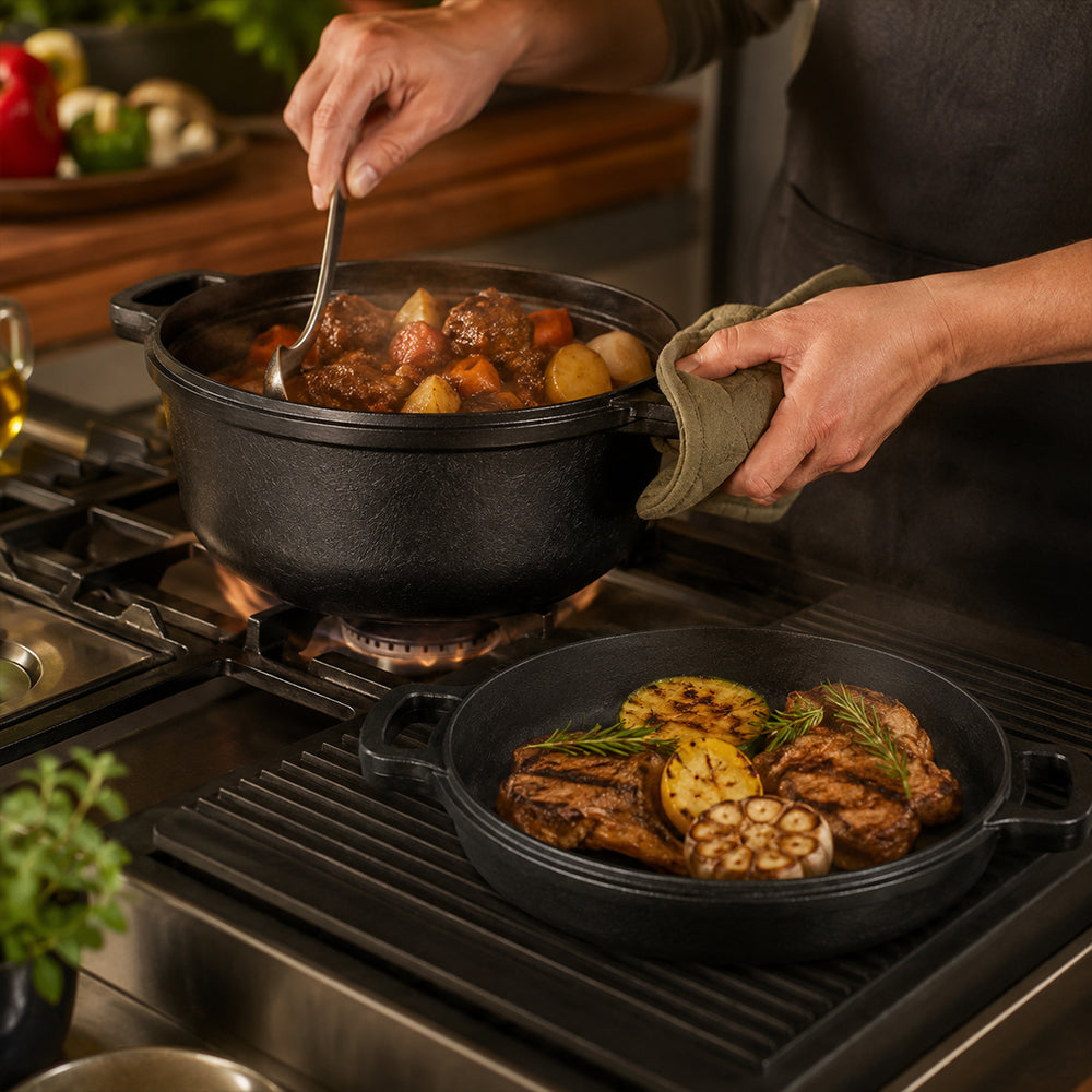 Condere 26cm Dual Purpose Cast Iron Pot with Shallow Pan Lid