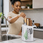 Metal Cutlery and Knife Holder with Drain Tray & Side Hooks - White