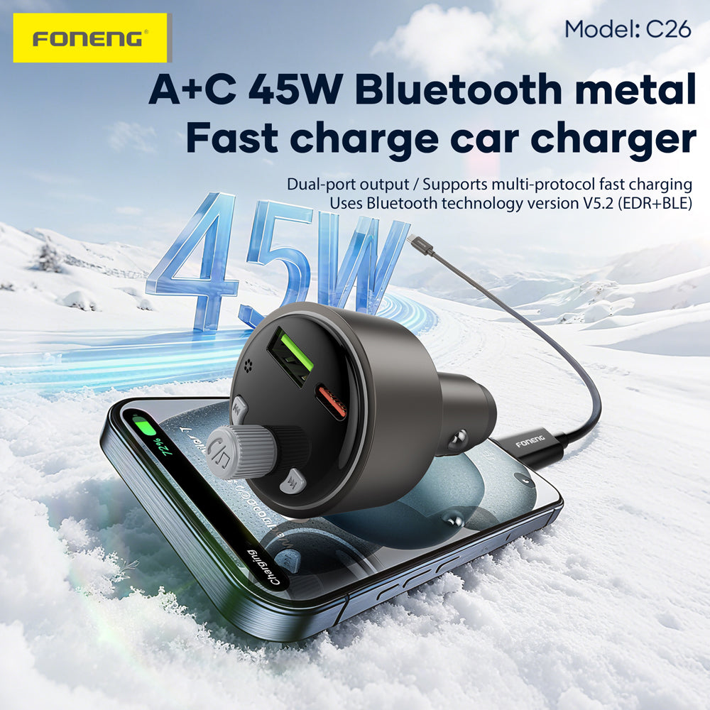 FONENG C26 45W Dual-Port Metal Fast Car Charger