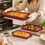 3-Piece Rectangular Ceramic Casserole Bakeware Set