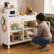 White Kitchen Pantry Cabinet with Drawer & Adjustable Shelves - 80cm