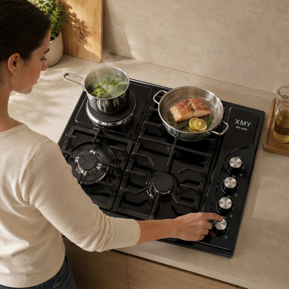 XMY 4-Zone Dual-Fuel Built-In Hob with 3 Gas Burners & 1 Electric Plate