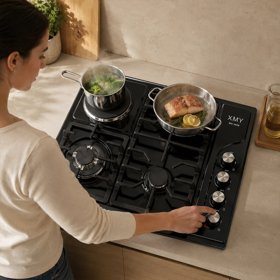 XMY 4-Zone Dual-Fuel Built-In Hob with 3 Gas Burners & 1 Electric Plate