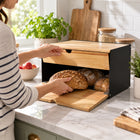 Stainless Steel Bread Bin with Wooden Lid 35.6cm
