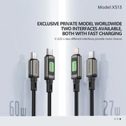 FONENG XS13 1.2m RGB Light Braided Fast Charging Cable 60W / PD27W