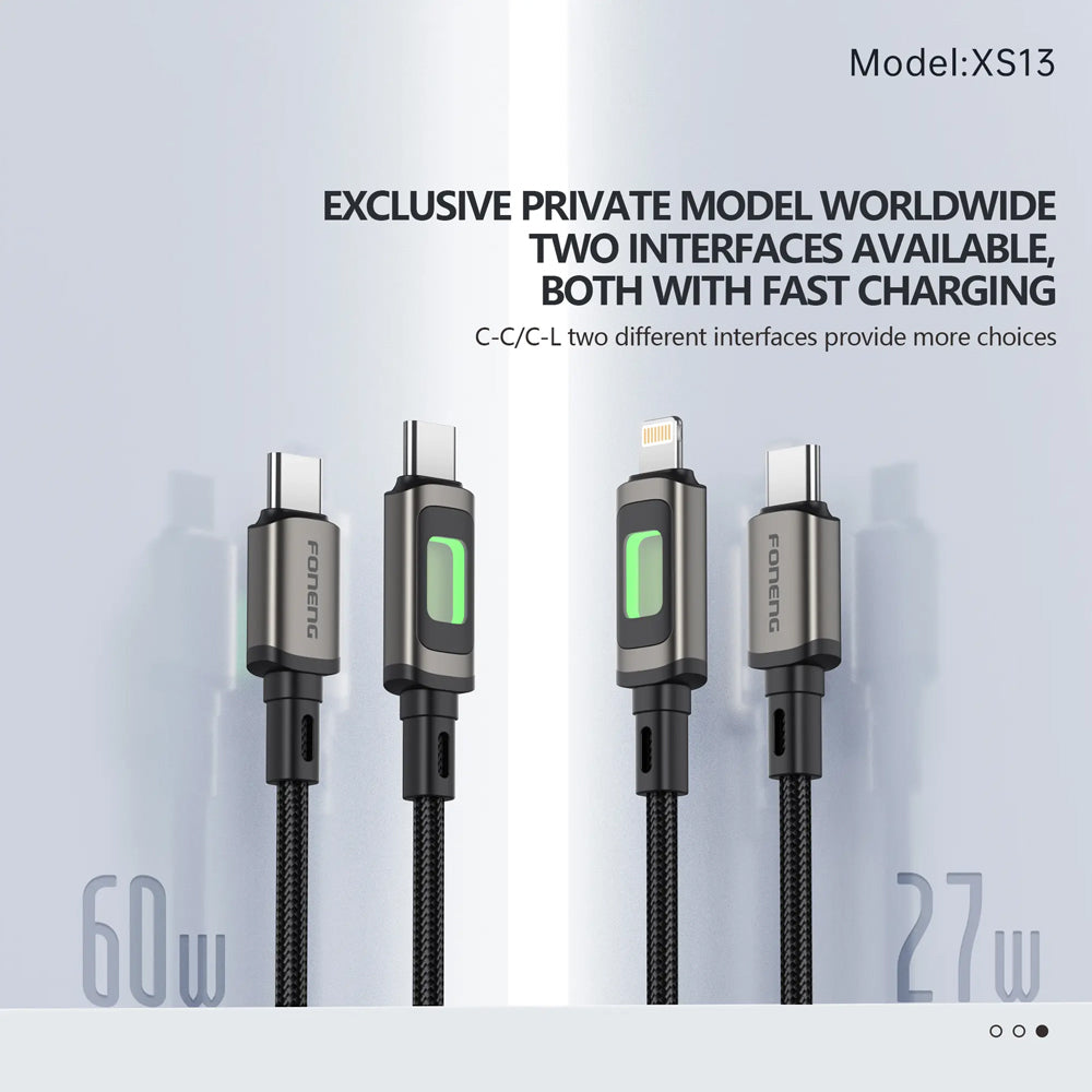 FONENG XS13 1.2m RGB Light Braided Fast Charging Cable 60W / PD27W