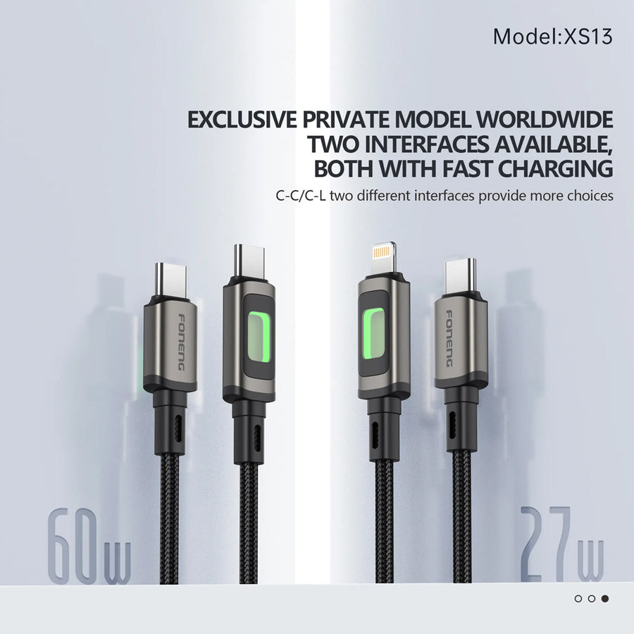FONENG XS13 1.2m RGB Light Braided Fast Charging Cable 60W / PD27W