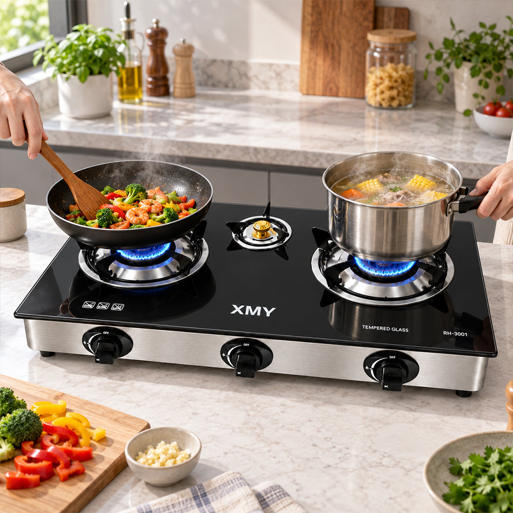 Aruif 3-Burner Tempered Glass Gas Stove