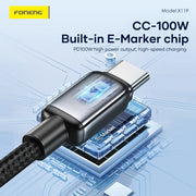 FONENG X119 1m Zinc Alloy Braided Fast Charging Cable 100W / 60W / PD27W
