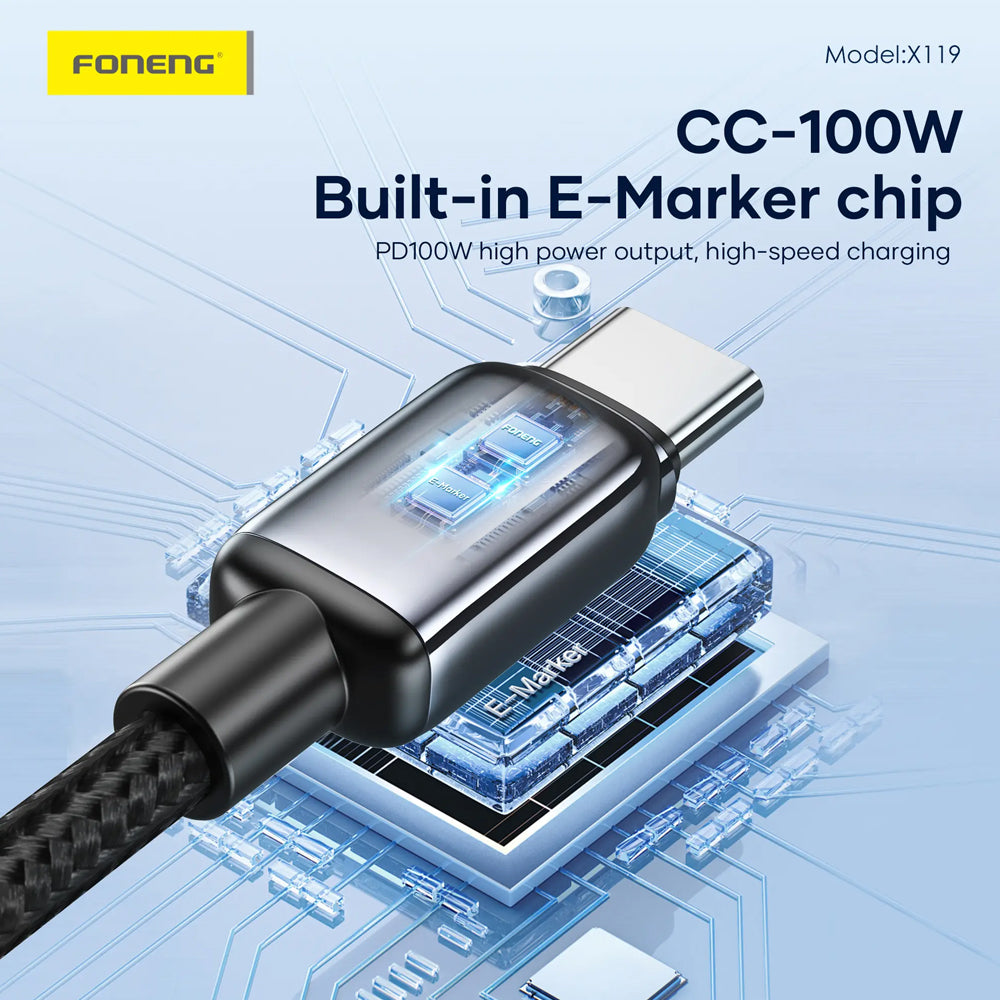 FONENG X119 1m Zinc Alloy Braided Fast Charging Cable 100W / 60W / PD27W
