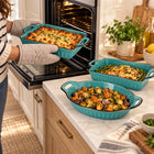 3-Piece Turquoise Ceramic Casserole Bakeware Set