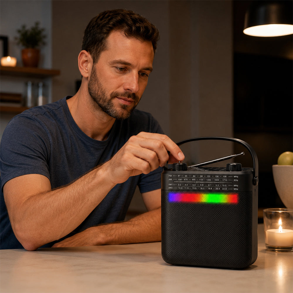 Solar Rechargeable Radio Bluetooth Speaker with Disco Light