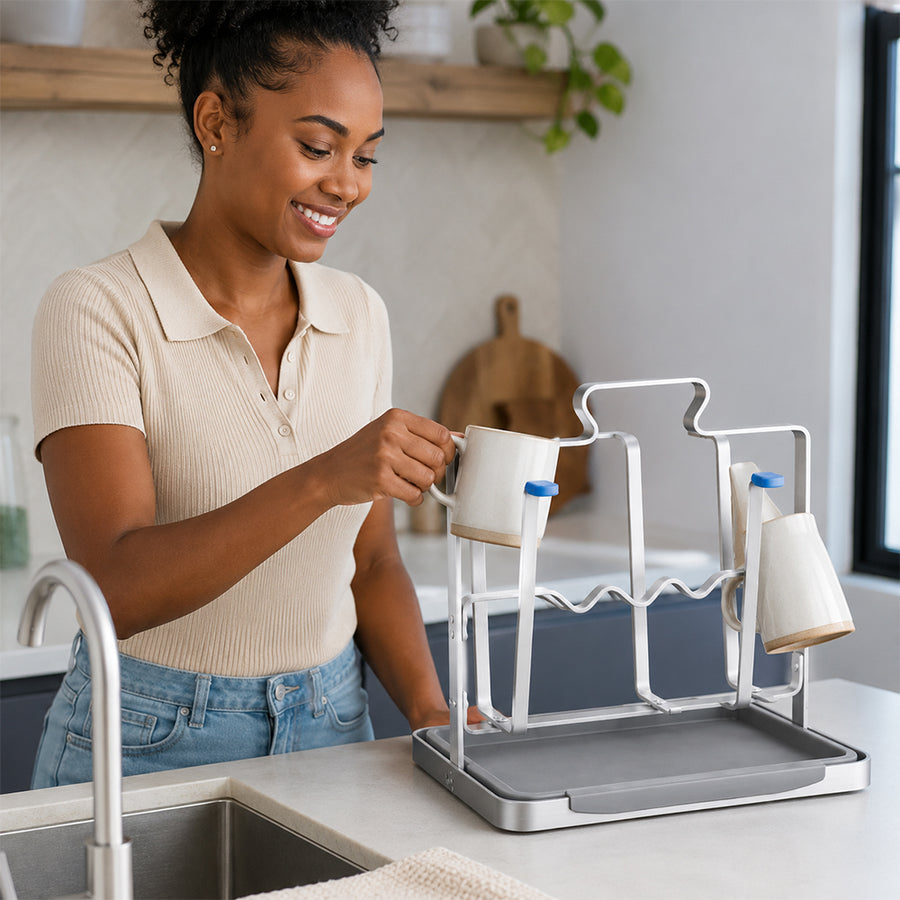 Stainless Steel Cup Drying Rack with Drip Tray for Kitchen Counter