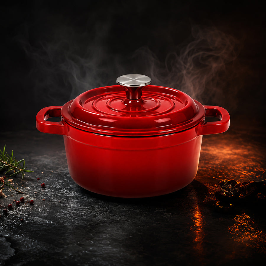 Condere 20cm Red Enamel Cast Iron Pot with Lid