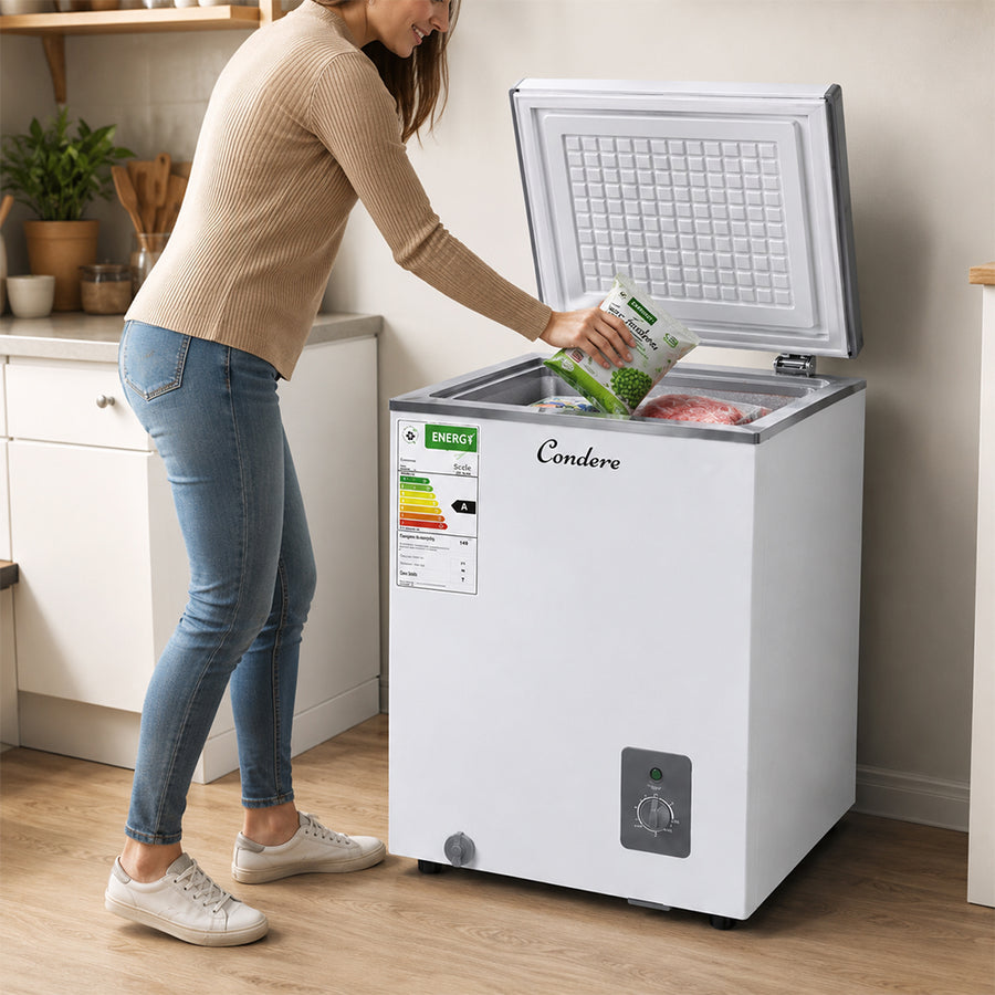 Condere 55L Compact Chest Freezer with Top-Opening Lid - White