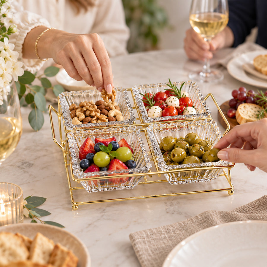 5-Piece Glass Serving Bowl Set with Metal Stand - 250ml