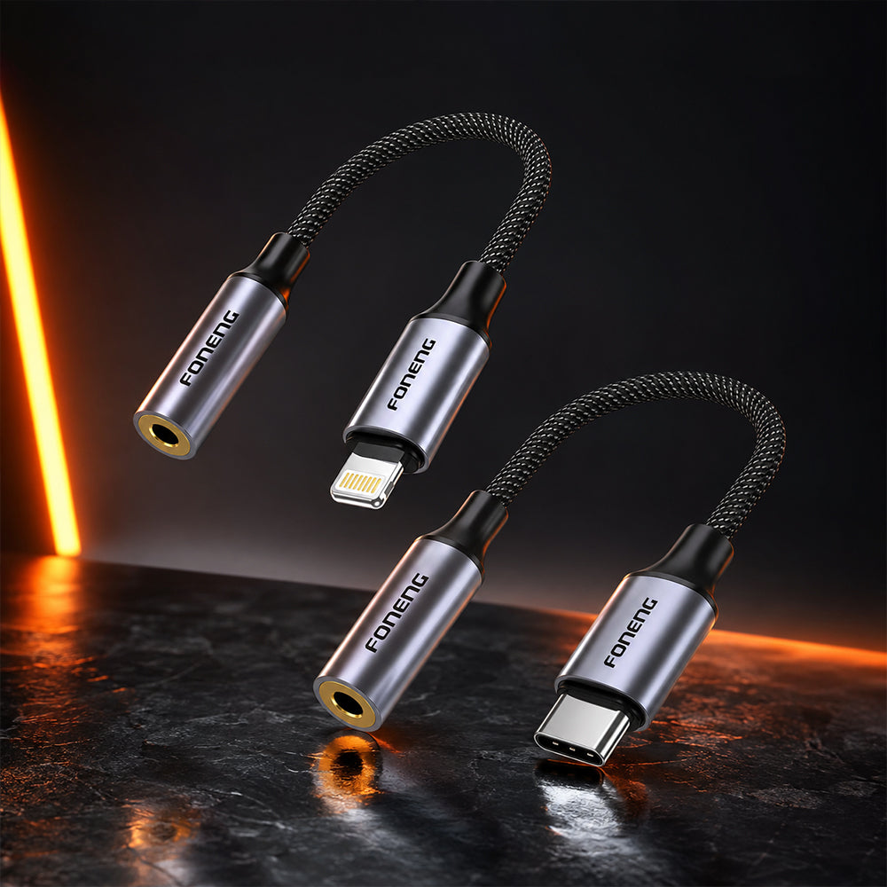 FONENG 3.5mm Female Audio Adapter Cable – Type-C / Lightning