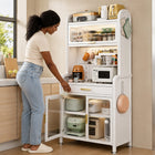 5 Layers Kitchen Pantry Cabinet with Microwave Shelf, Drawer & Fluted Doors - 70cm