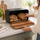 Stainless Steel Bread Bin with Wooden Lid 35.4cm