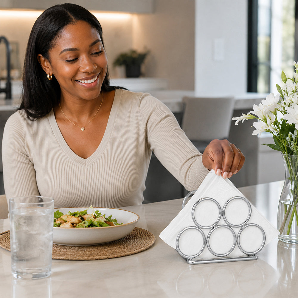 Metal Napkin Holder for Kitchen Counter & Dining Table - Silver