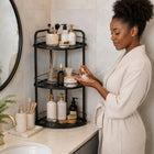3-Tier Iron Corner Storage Rack Bathroom & Kitchen Organiser - Black