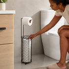 Freestanding Toilet Paper Holder with Storage Basket - Black