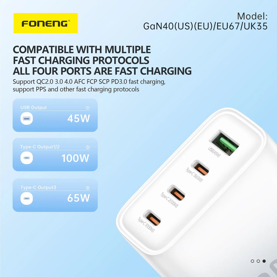 FONENG GaN40 100W 4-Port GaN Fast Wall Charger