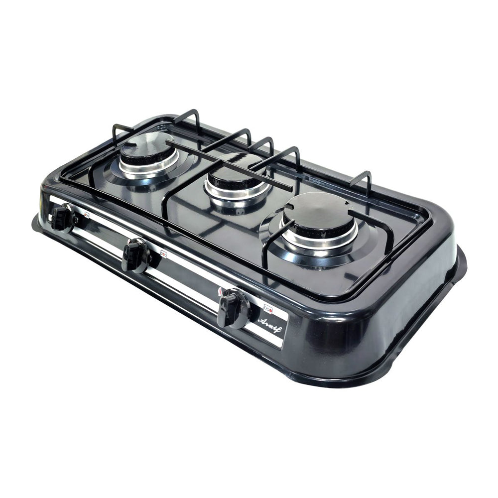 Aruif 3-Burner Gas Stove with Porcelain Enamel Cover - Black