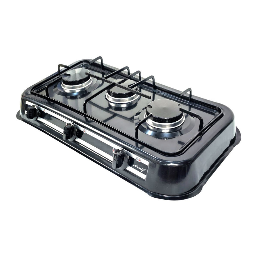 Aruif 3-Burner Gas Stove with Porcelain Enamel Cover - Black