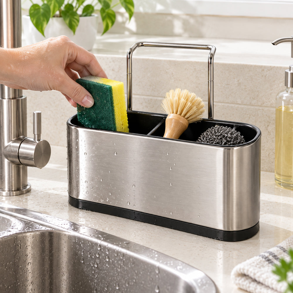 3-Compartment Cleaning Storage Rack with Suction Cups - 17.2cm