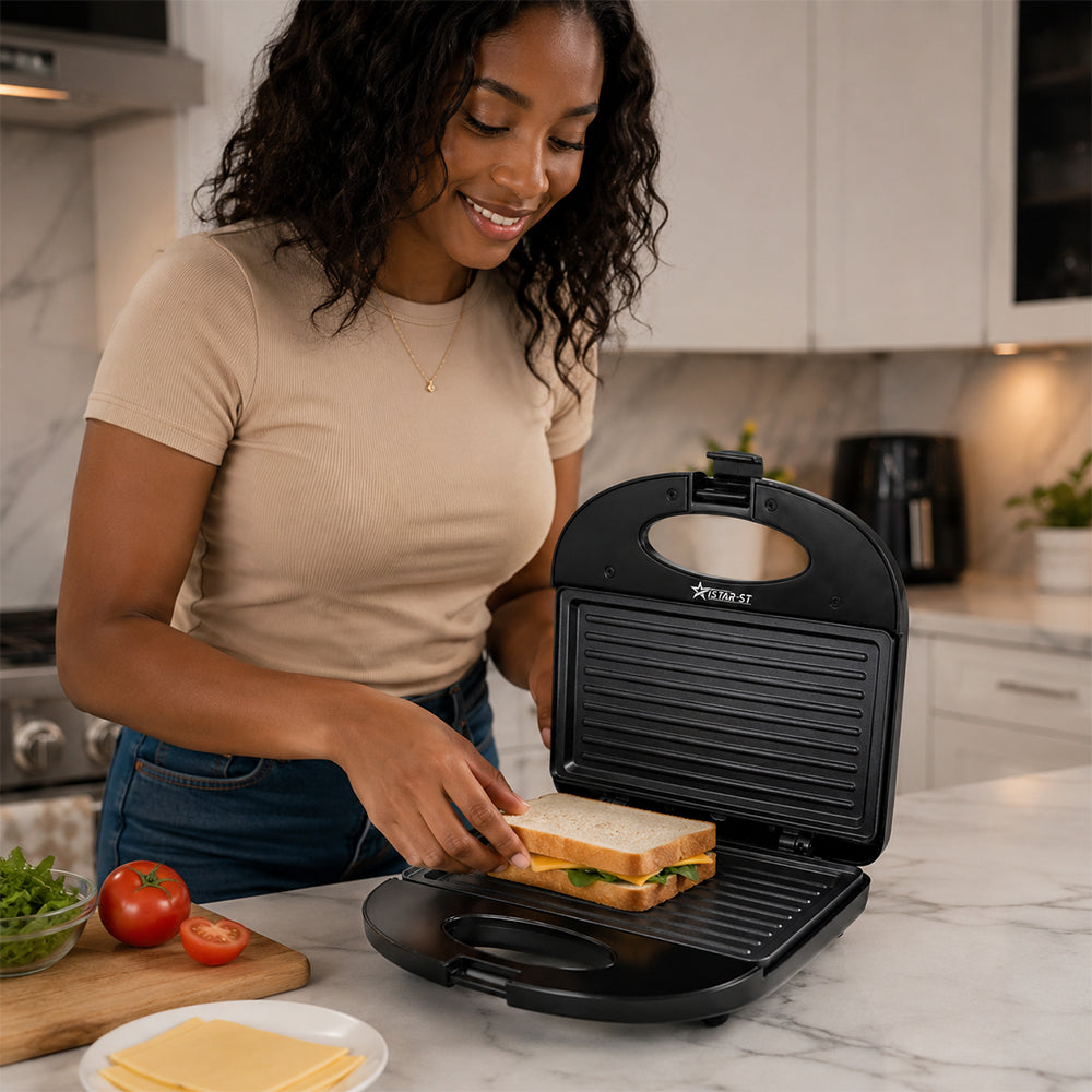 iStar-ST 750W Sandwich Maker with Non-Stick Grill Plates - Black