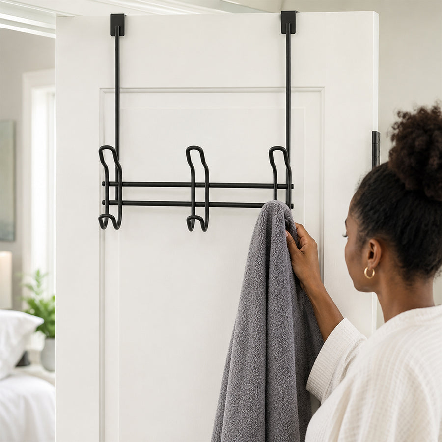 3 Double Hooks Over-the-Door Iron Hanger Rack - Black