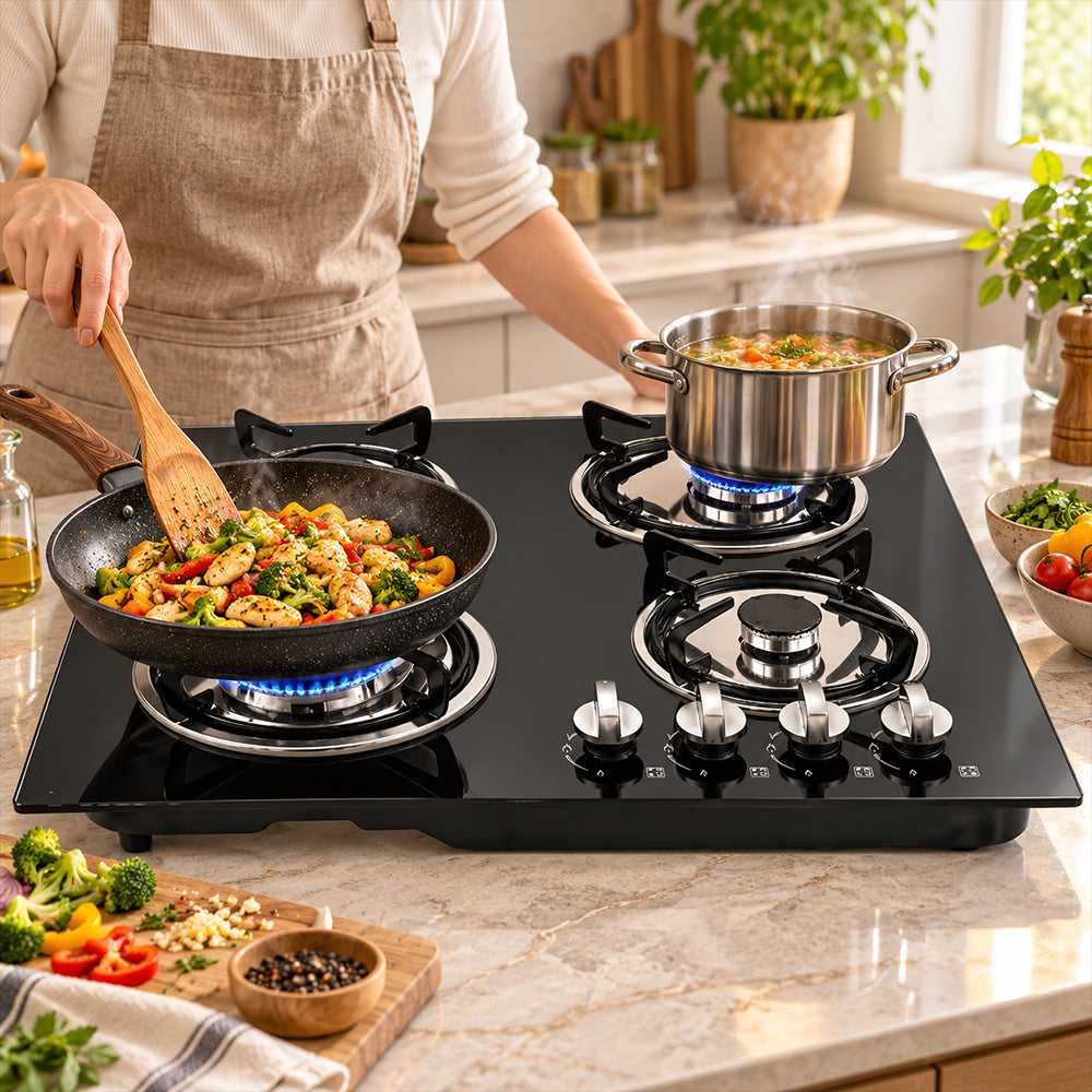 XMY Built-In Tempered Glass 4-Burner Gas Stove