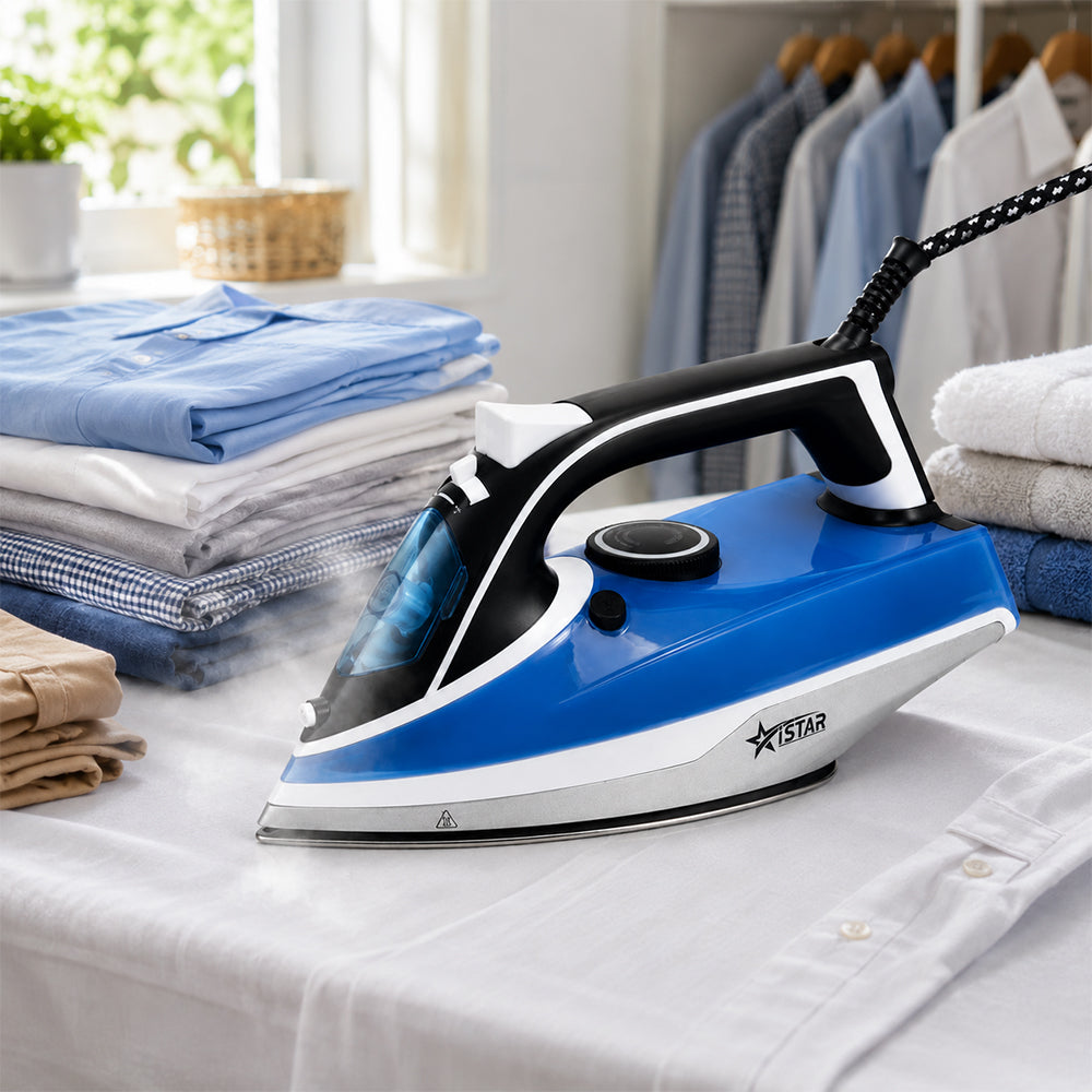iStar 2200W Steam Iron with Stainless Steel Soleplate - Blue & Black