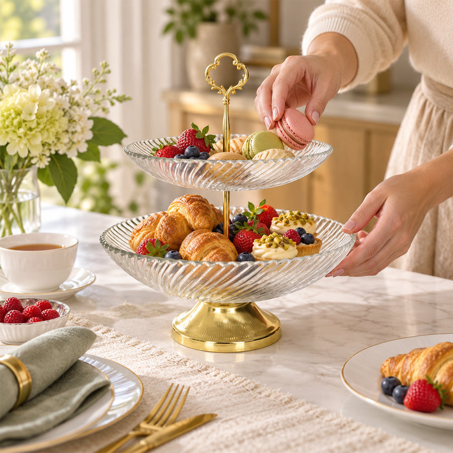 2-Tier Clear Glass Cake & Serving Stand - 28cm