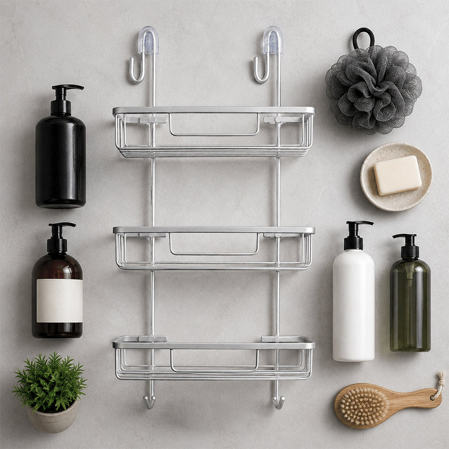 3-Tier Aluminium Hanging Shower Shelf Bathroom Caddy - Silver