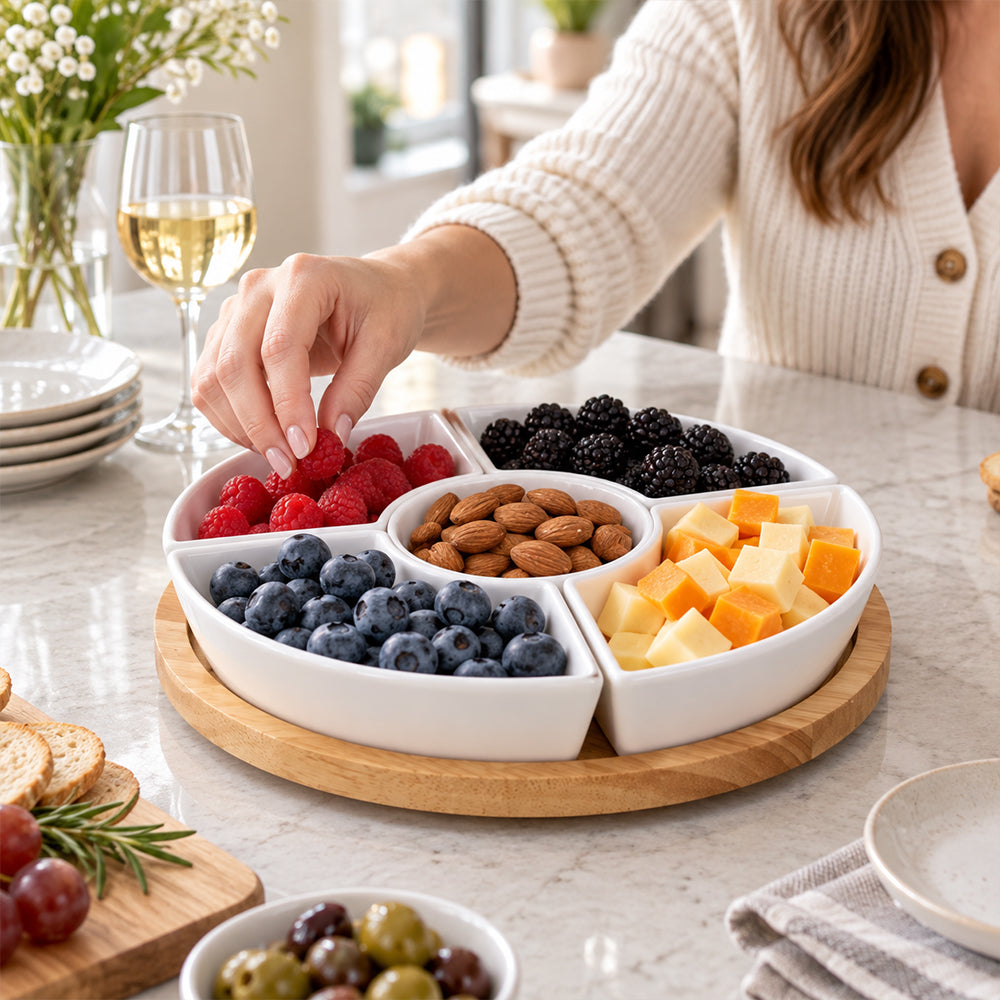 6-Piece Bamboo Lazy Susan Snack Platter Set - 22cm
