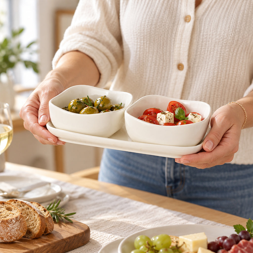 3-Piece White Porcelain Serving Tray Set