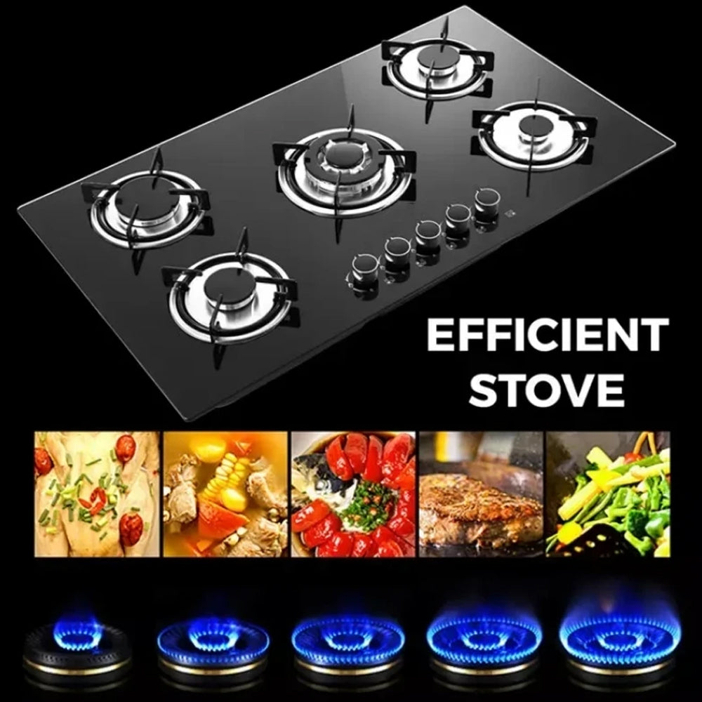 5-Burner Automatic Gas Stove – Tempered Glass Top