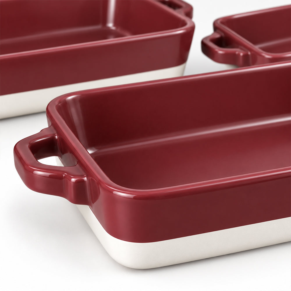 3-Piece Rectangular Ceramic Casserole Bakeware Set