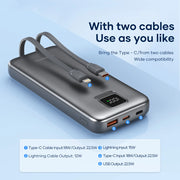 FONENG 20000mAh 22.5W Fast Charging Power Bank with 2 Built-In Cables