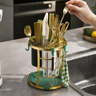 Round Cutlery and Knife Holder with Drain Tray - Gold & Green