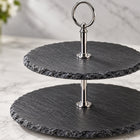 2-Tier Black Stoneware Cake & Dessert Stand - 25cm