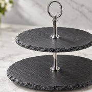 2-Tier Black Stoneware Cake & Dessert Stand - 25cm